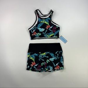 Yonique Womens Medium Bikini Set Floral Tropical Racerback Top Shorts Bottom New